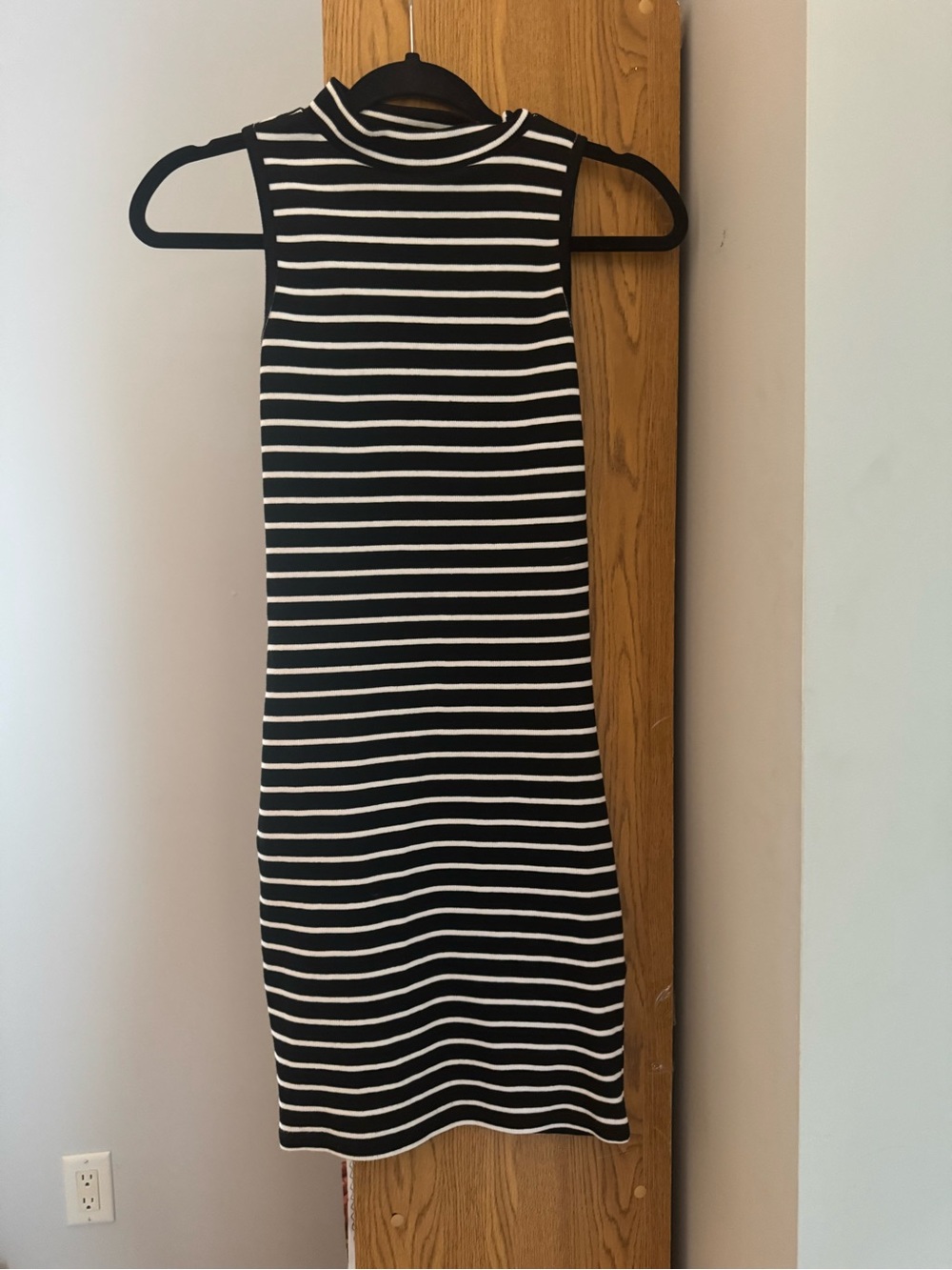 Simons Twik Black and White Striped Sleeveless Mock Neck Dress